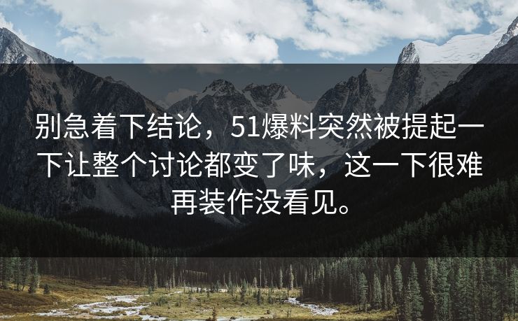 别急着下结论，51爆料突然被提起一下让整个讨论都变了味，这一下很难再装作没看见。